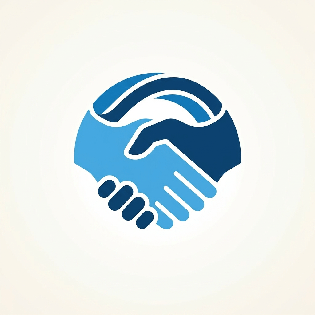 Logo of two hands shaking in blue with text Partnership Global Solutions